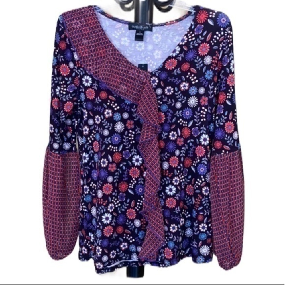 August Silk floral blouse long sleeve small